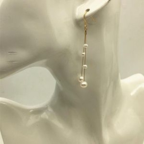 AAA Cultured White Pearl Dangle Earrings-14K GP - Picture 6 of 11